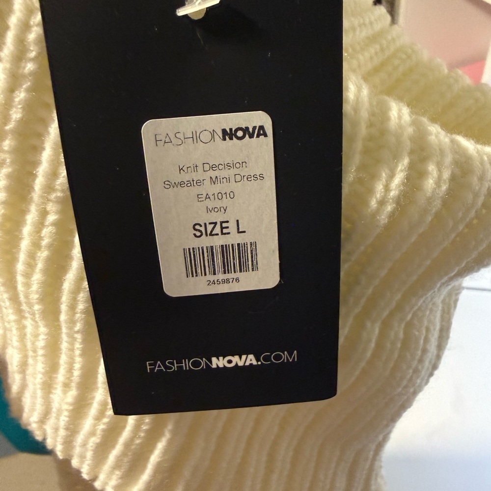 2/$35 NWT Fashion Nova Knit Decision White Long Sleeve Knit Mini Dress L - Picture 5 of 8